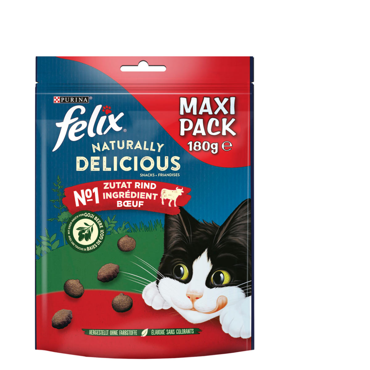 FELIX Naturally Delicious pamlsek pro kočky s hovězím masem a goji 180 g