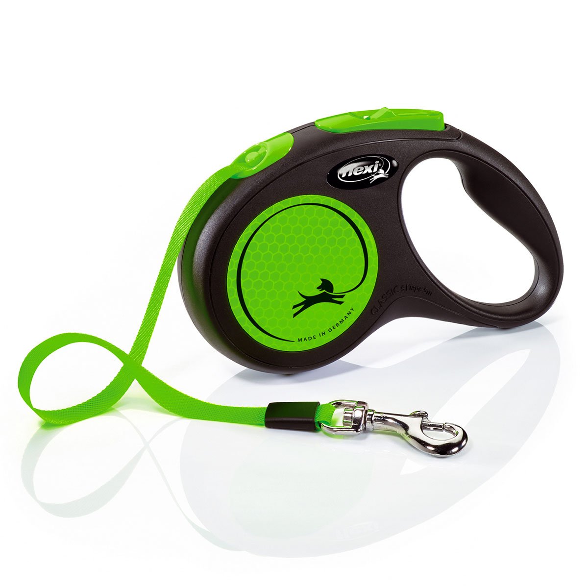 flexi New NEON vodítko v černé/neonově zelené barvě, velikost M, 5 m
