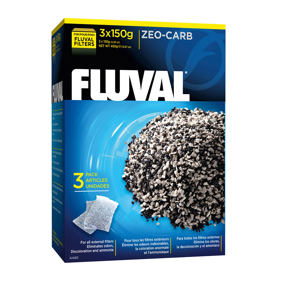 Levně Fluval Zeo-Carb – aktivní uhlí a přípravek pro odstranění amoniaku 450 g (3 × 150 g)