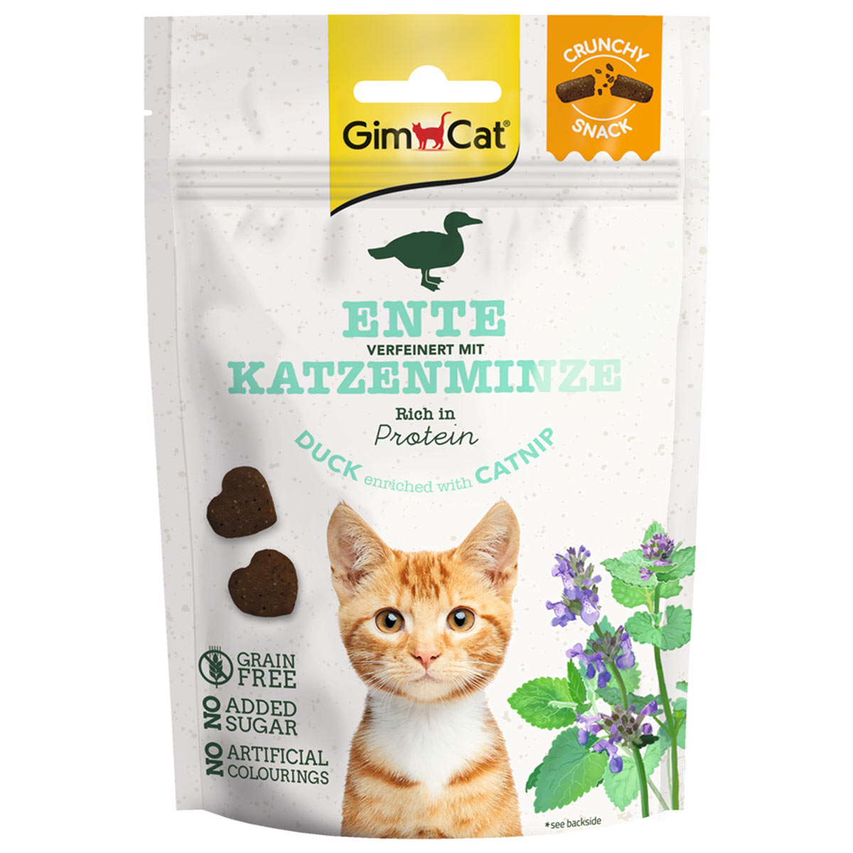 GimCat Crunchy Snacks Ente mit Katzenminze 10x50g