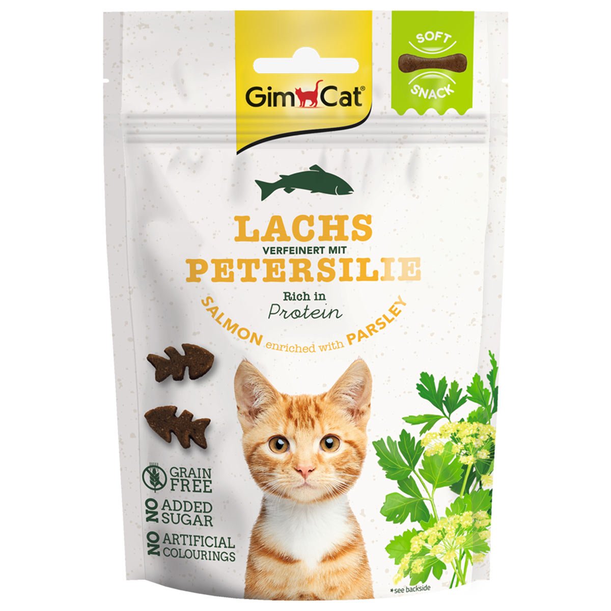 Levně GimCat Soft pamlsky s lososem a petrželí 5 × 60 g