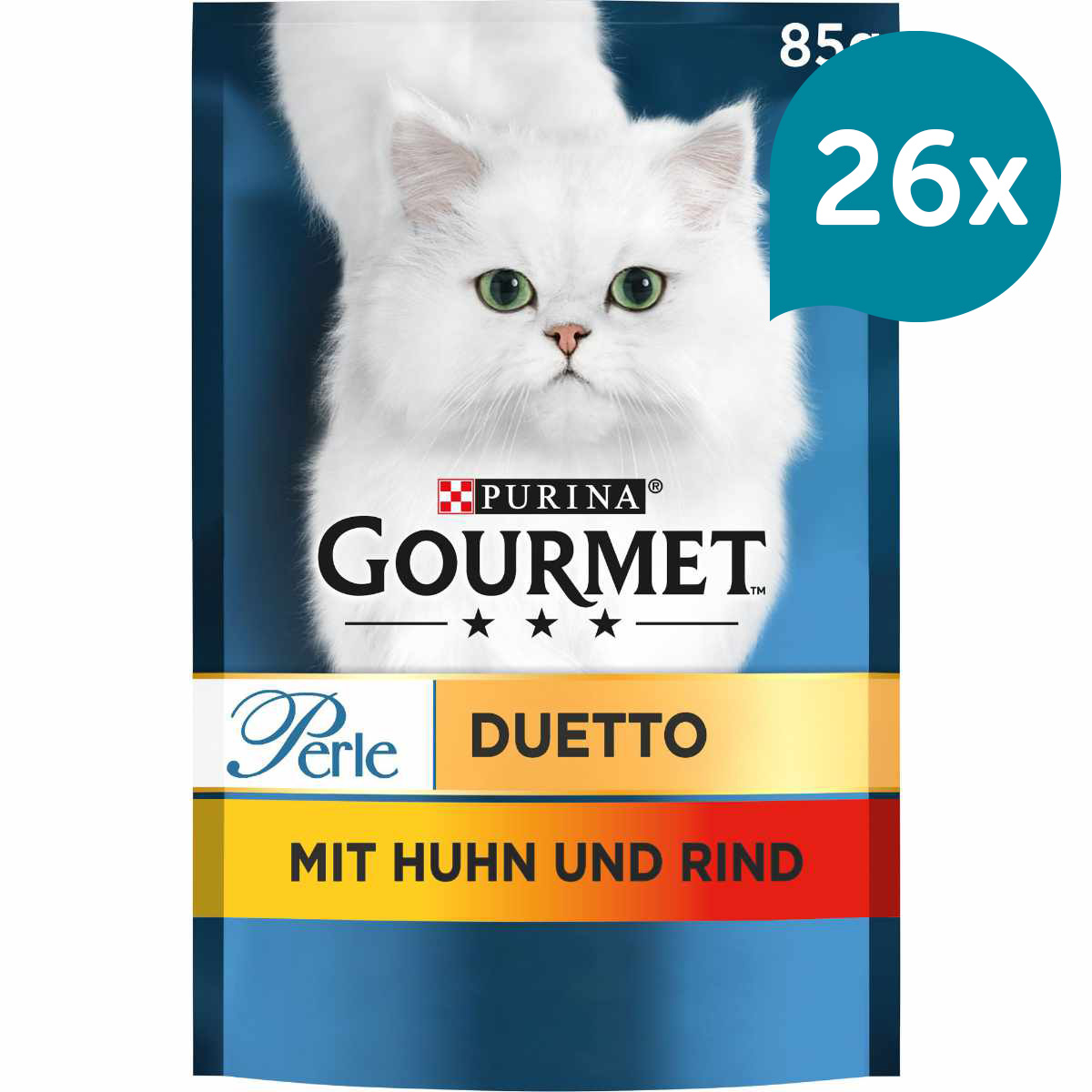 Levně Gourmet Perle Duetto kuřecí a hovězí maso 26 × 85 g