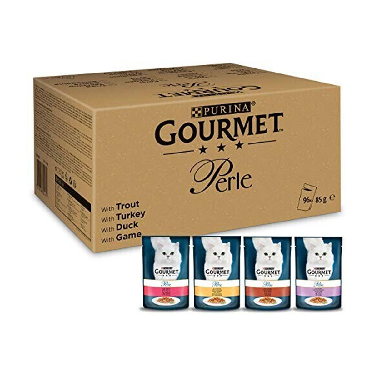 GOURMET Perle vybrané proužky mix s pstruhem, krocanem, kachnou a zvěřinou, 96 × 85 g