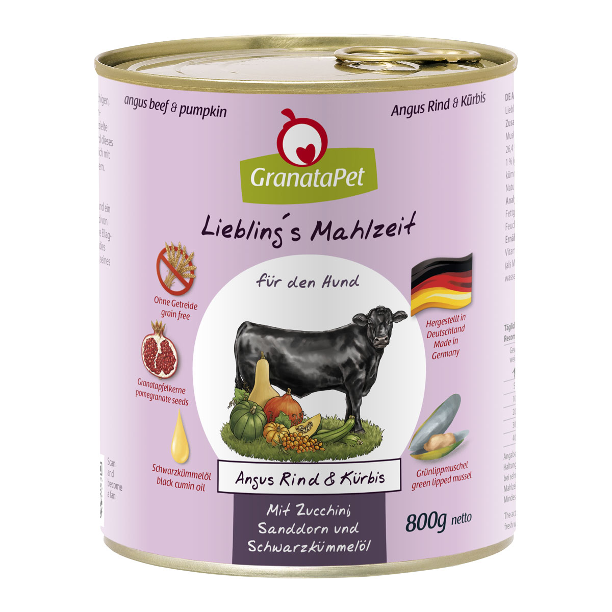 GranataPet Liebling's Mahlzeit hovězí z plemene Angus a dýně, cuketa, rakytník, olej z černého kmínu 6 × 800 g