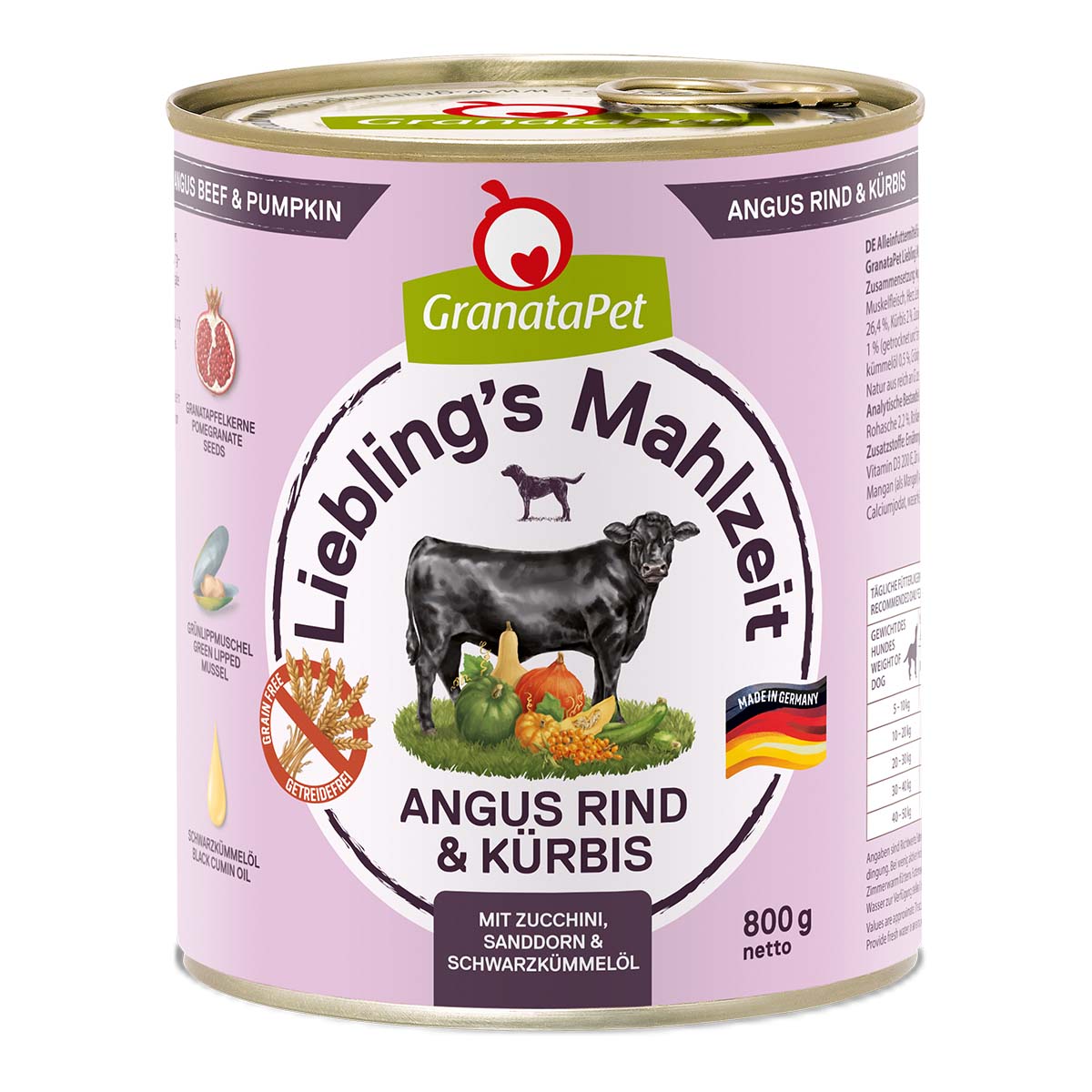 Levně GranataPet Liebling's Mahlzeit hovězí z plemene Angus a dýně, cuketa, rakytník, olej z černého kmínu 6 × 800 g