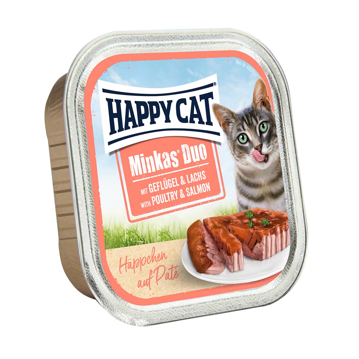 Happy Cat Paté s kousky drůbeže a lososa, 12 x 100 g