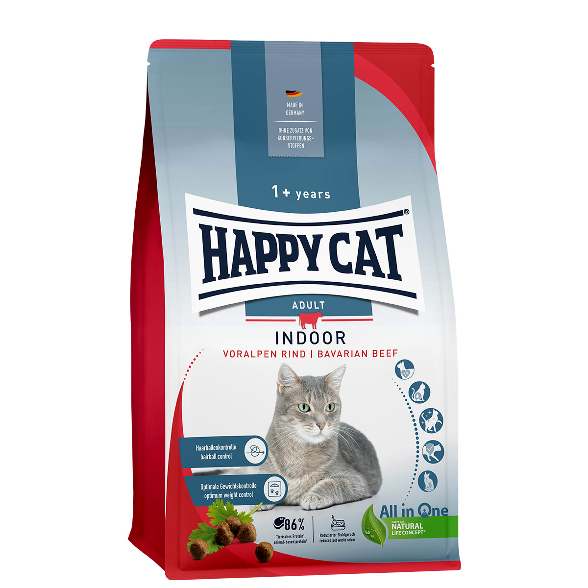 Happy Cat Indoor Adult hovězí z předhůří Alp 3 × 4 kg