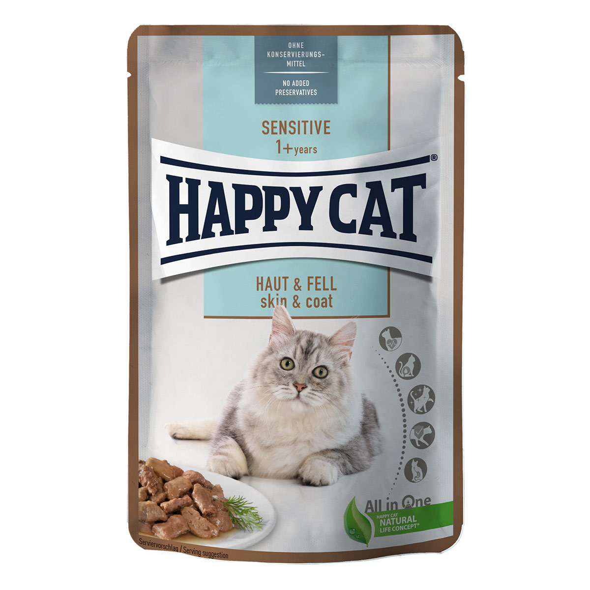 Happy Cat Sensitive Meat in Sauce kůže a srst, kapsička 24 × 85 g