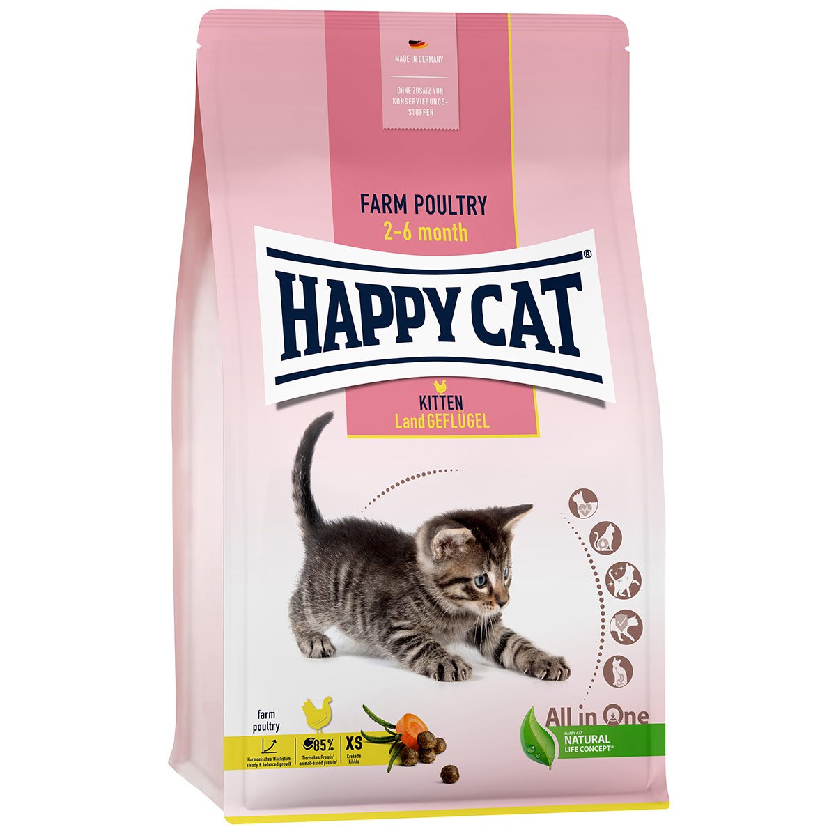 Happy Cat Young Kitten venkovská drůbež 4× 1,3 kg