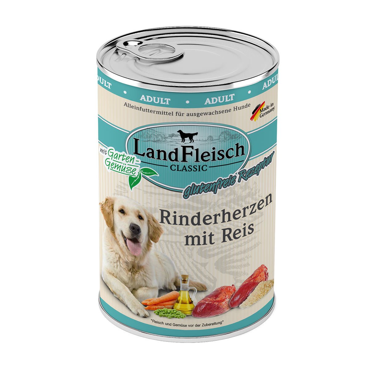 Levně LandFleisch Dog Classic hovězí srdce s rýží 6 × 400 g