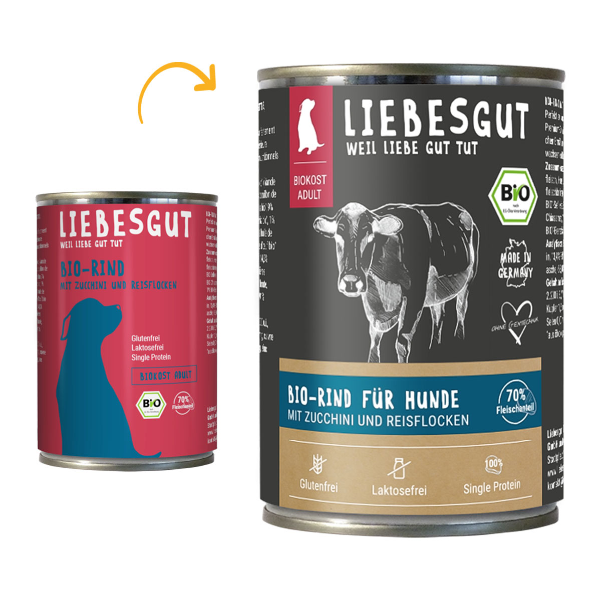 Liebesgut Biokost Adult Hund s hovězím masem, cuketou a rýží 6 × 400 g