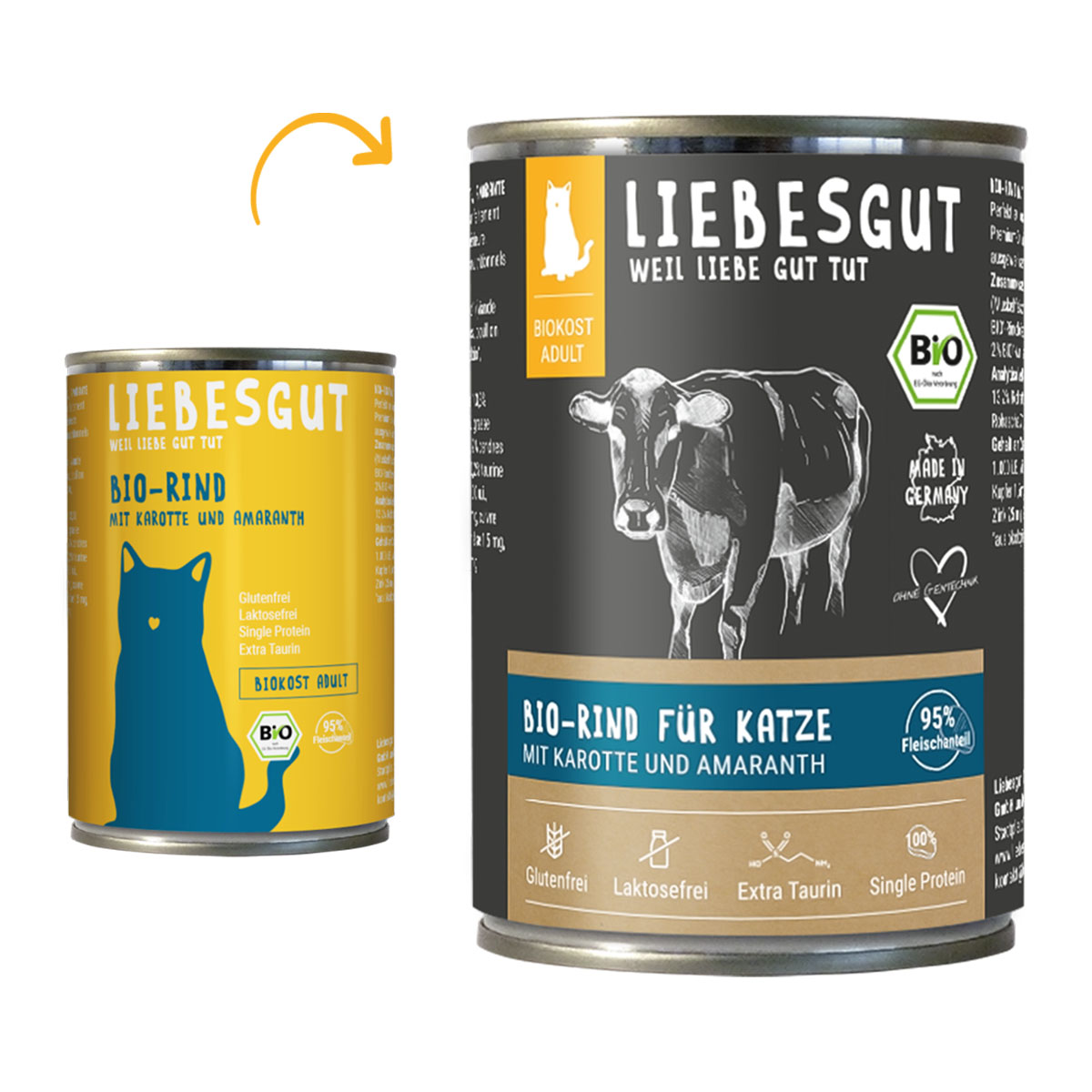 Liebesgut Biokost Adult krmivo pro kočky, hovězí s mrkví a amarantem 6× 400 g