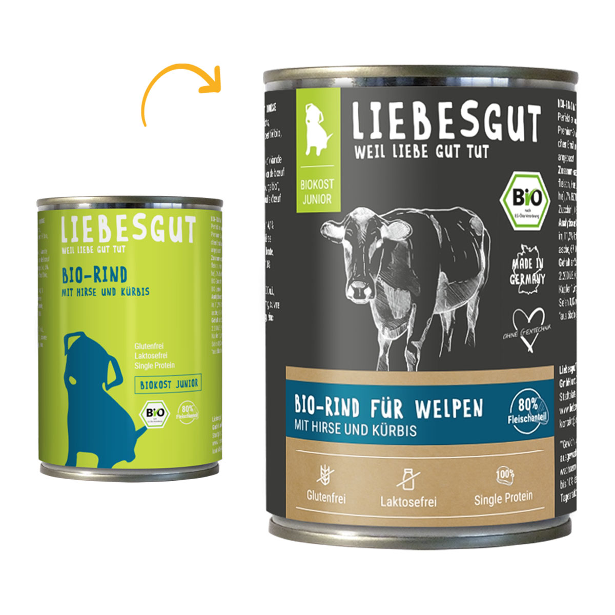 Liebesgut Biokost Junior Hund s hovězím masem, jáhlami a dýní 6 × 400 g