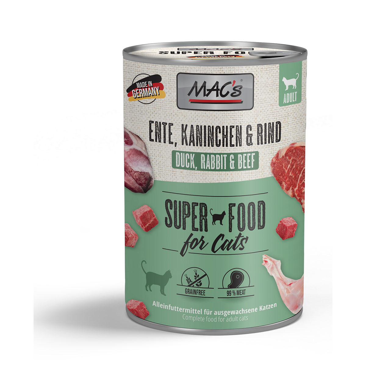 MAC’s Cat Fleischmenü Ente Kaninchen und Rind 12x400g MAC’s Cat Fleischmenü Ente Kaninchen und Rind 12x400g