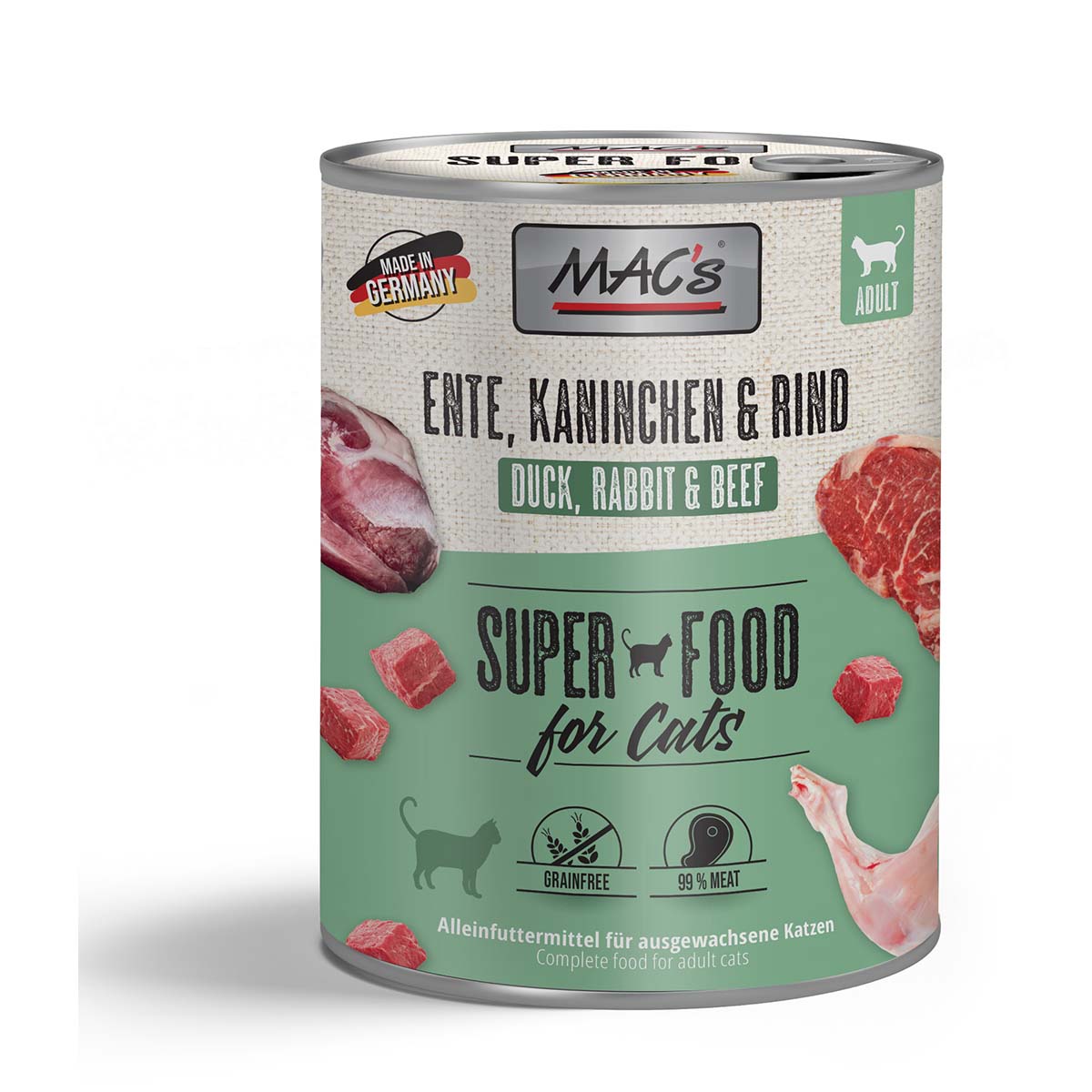 MAC’s Cat Fleischmenü Ente, Kaninchen und Rind 6x800g