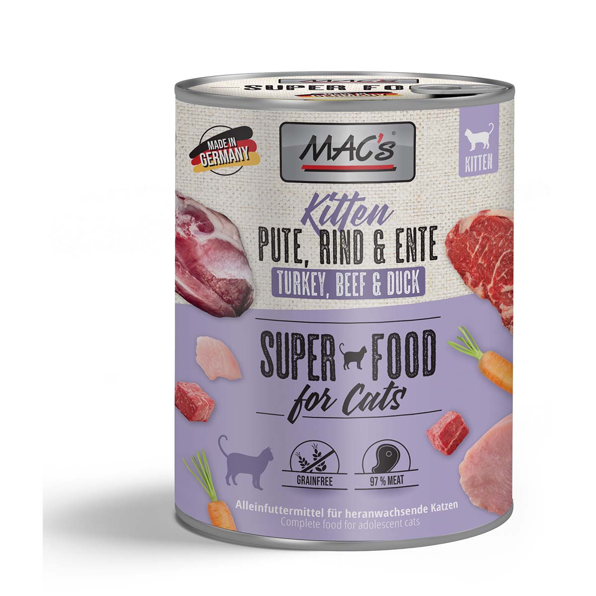 MAC’s Cat Fleischmenü Kitten Pute, Rind und Ente 6x800g MAC’s Cat Fleischmenü Kitten Pute, Rind und Ente 6x800g