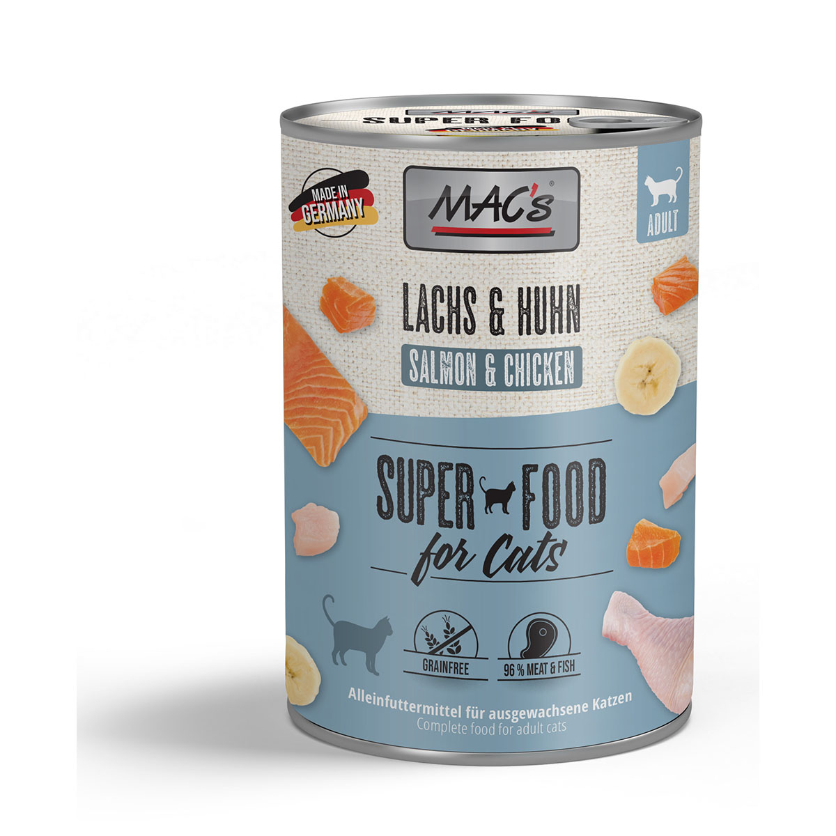 MAC’s Cat Fleischmenü Lachs und Hühnchen 12x400g MAC’s Cat Fleischmenü Lachs und Hühnchen 12x400g