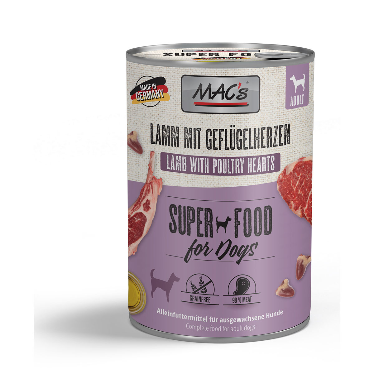 Levně MAC's DOG jehněčí maso a drůbeží srdce 12 × 400 g