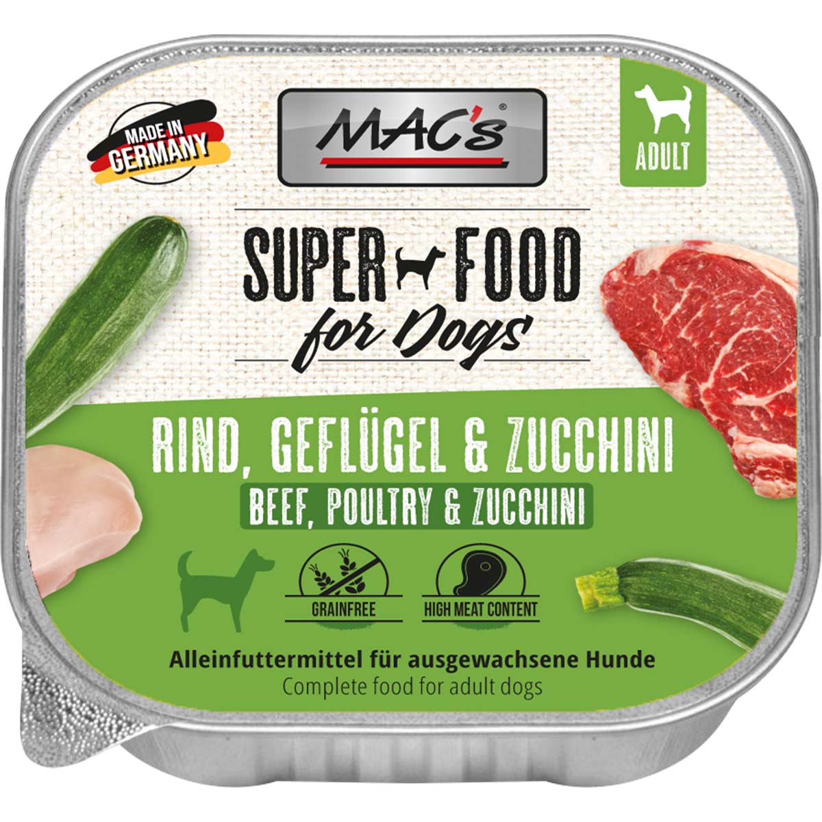 Levně Mac's Dog hovězí maso, drůbeží maso a cuketa 10 × 150 g