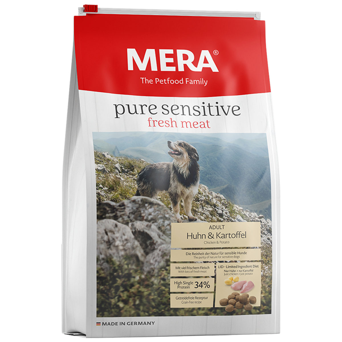 MERA pure citlivé granule z čerstvého kuřecího masa a brambor, vysoký obsah bílkovin 1 kg