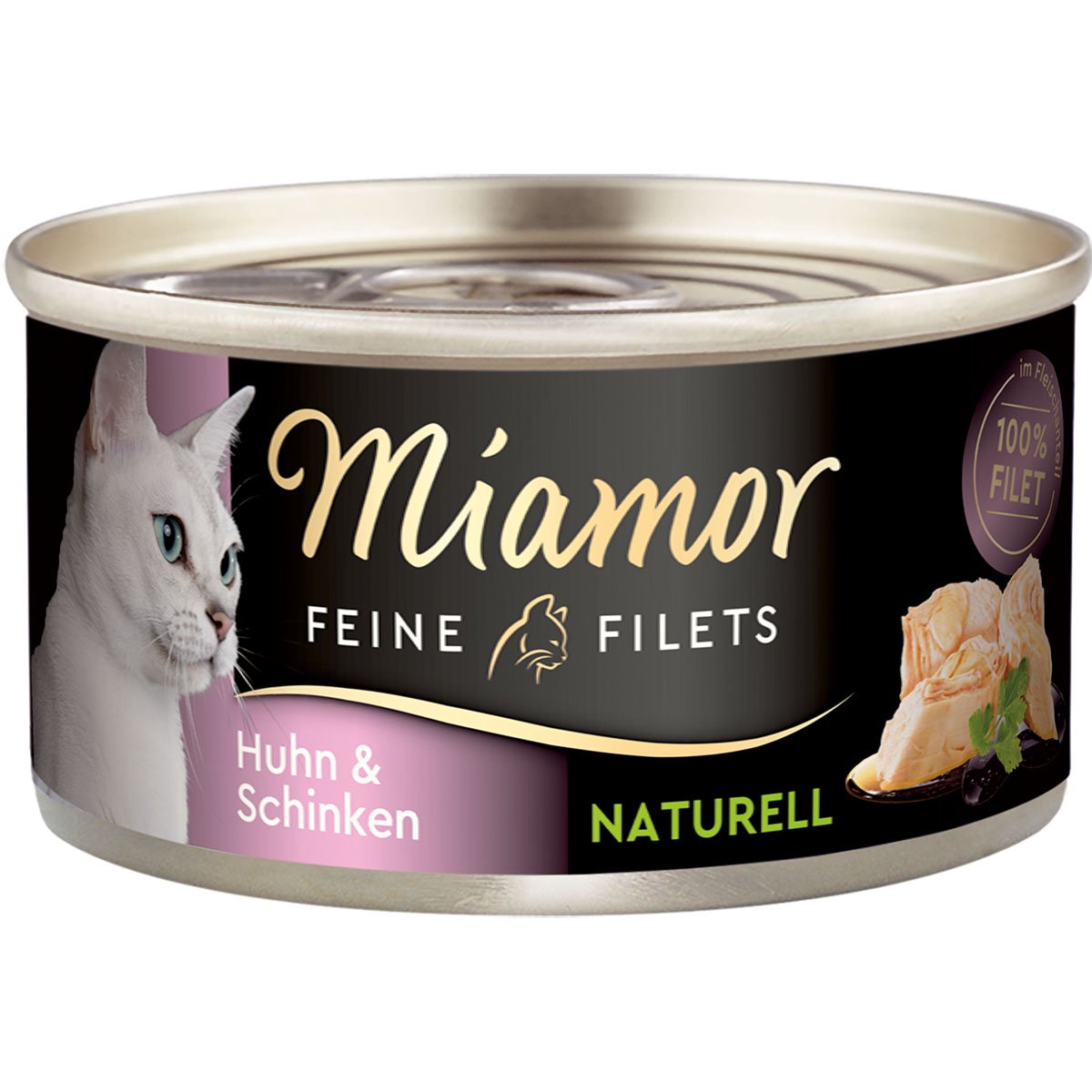 Miamor Feine Filets Naturelle, kuřecí maso a šunka, 80g plechovka 48× 80 g