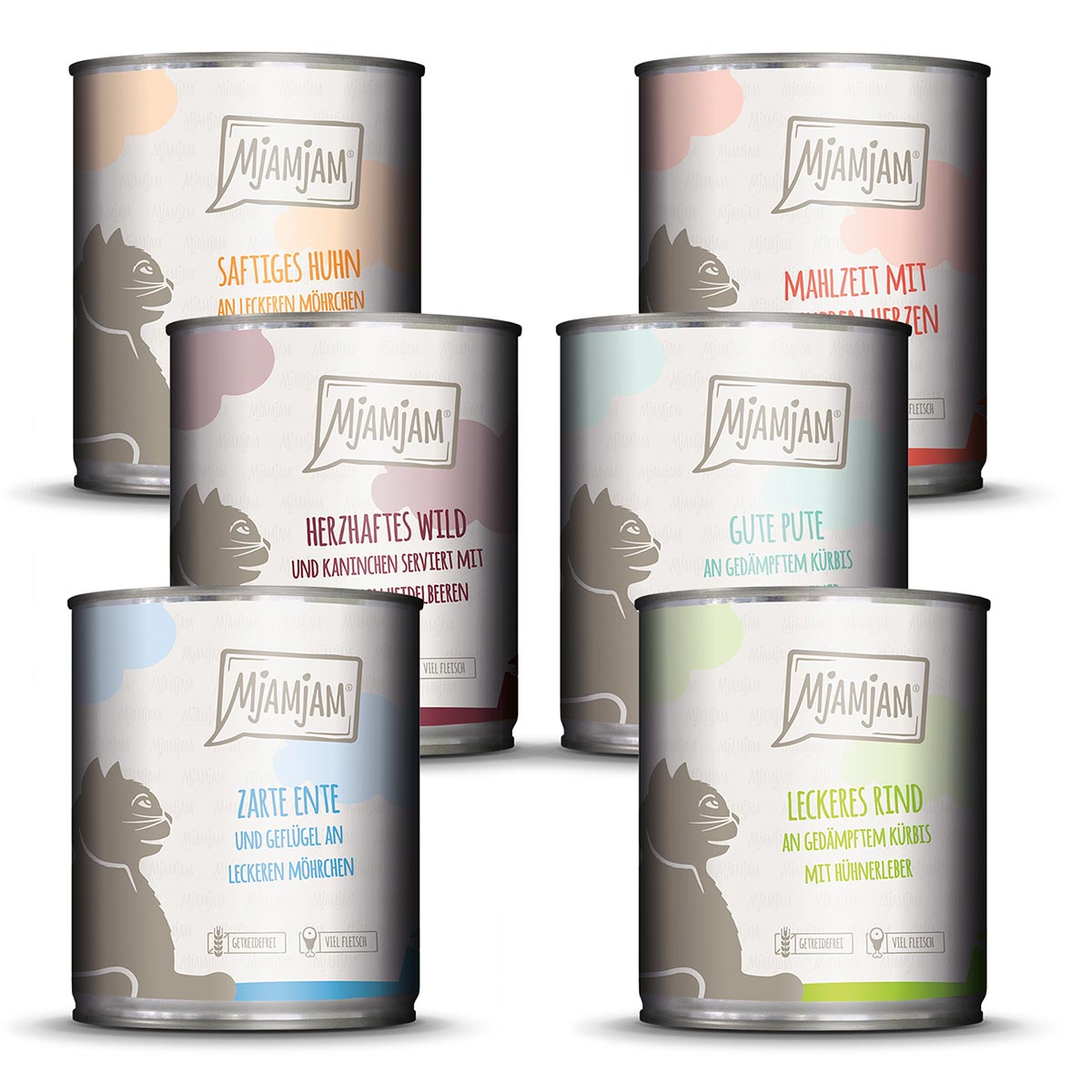 MjAMjAM Mixpaket III Wild & Kaninchen, Pute, Ente & Geflügel, Herzen, Huhn, Rind 24x800g MjAMjAM Mixpaket III Wild & Kaninchen, Pute, Ente & Geflügel, Herzen, Huhn, Rind 24x800g