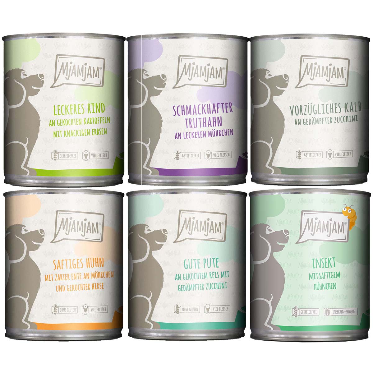 MjAMjAM Mixpaket II s kuřetem a kachnou, hovězím, krůtou, telecím, krocanem, jehněčím 6 × 800 g