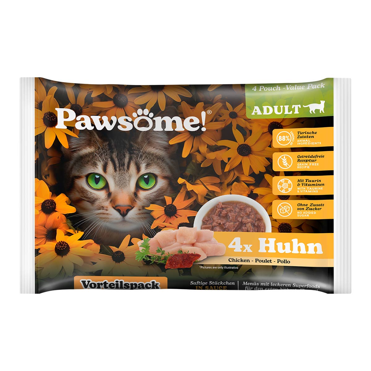 Pawsome Adult Flowpack kuřecí maso, 4 × 85 g
