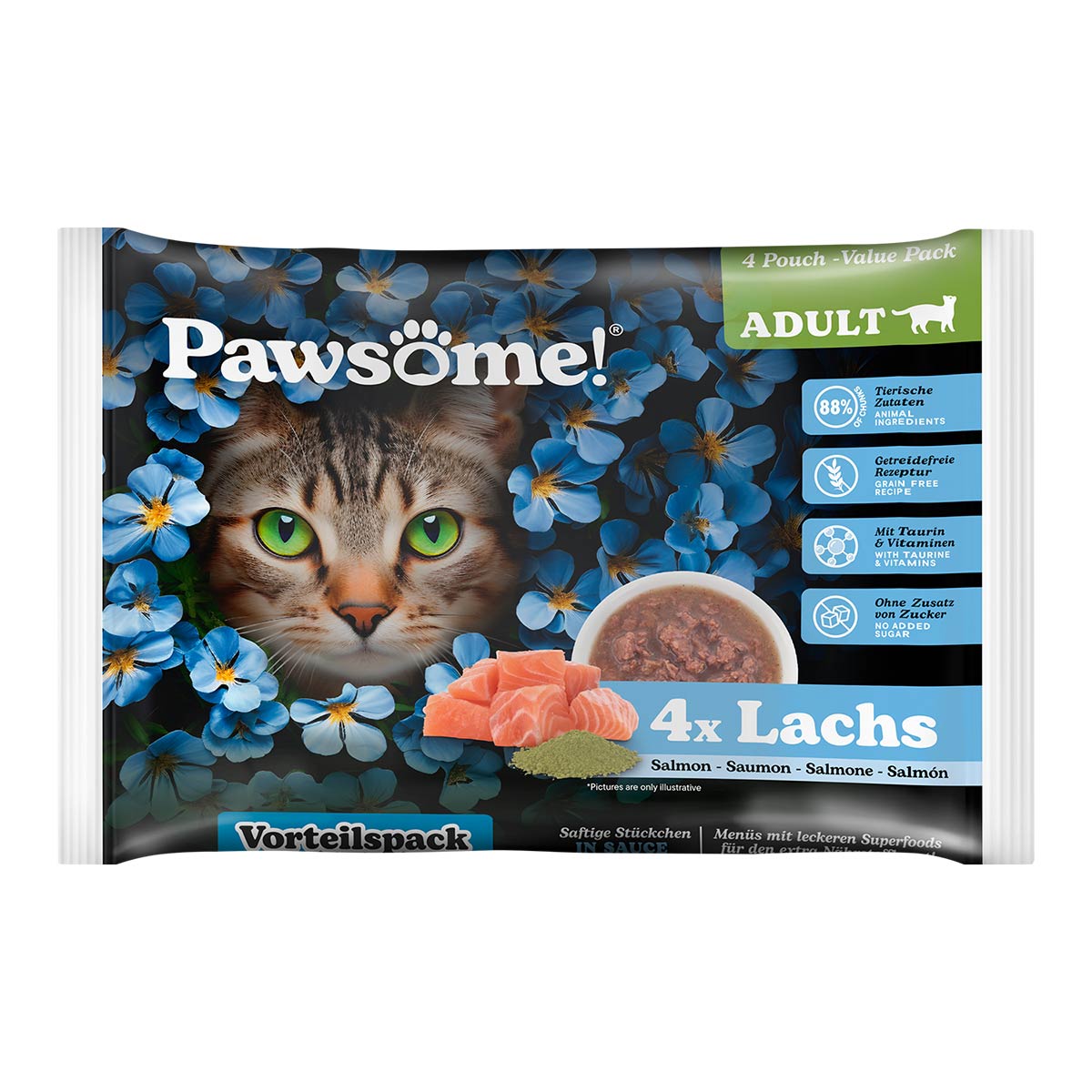 Levně Pawsome Adult losos Flowpack 4 × 85 g