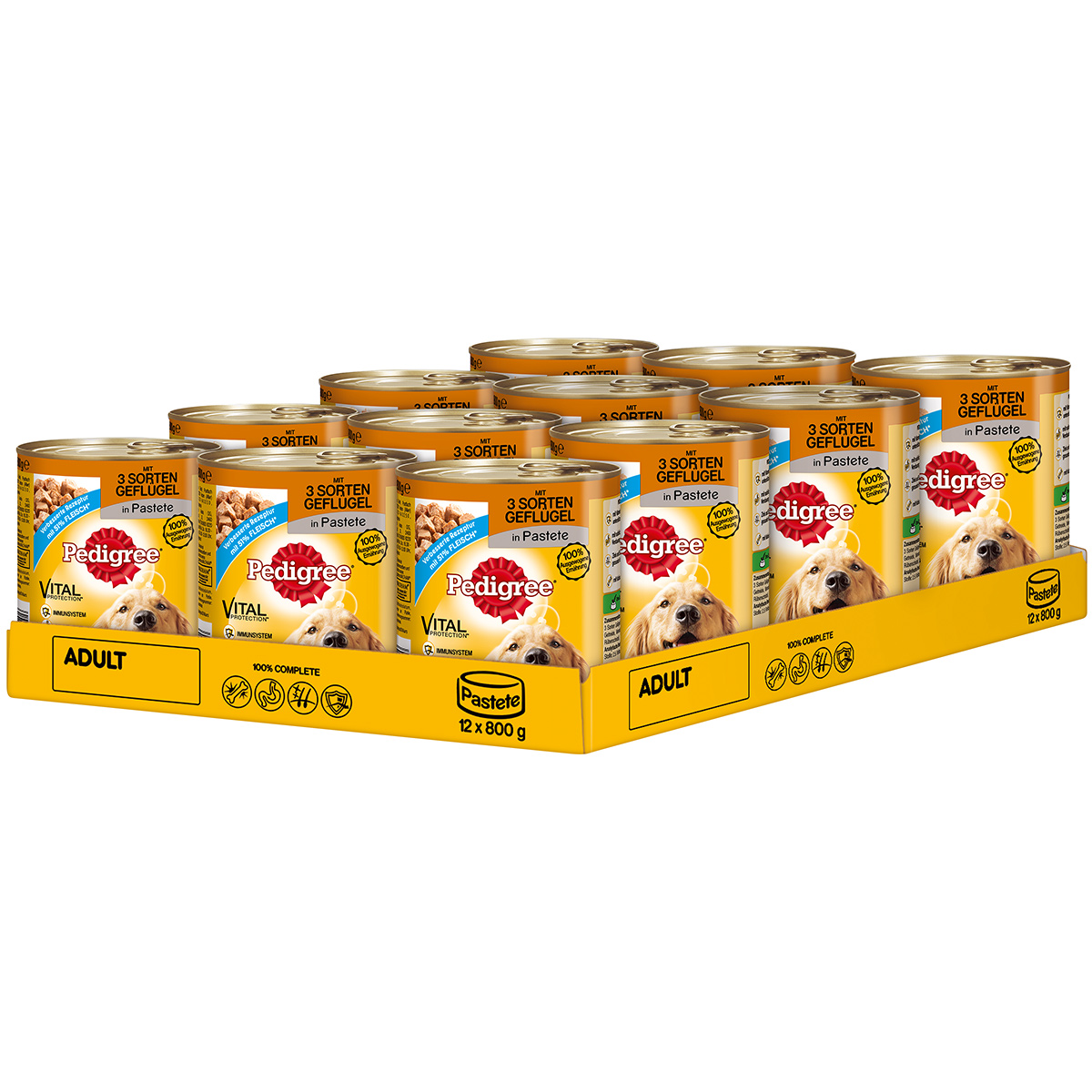 Pedigree Adult se 3 druhy drůbeže v paštice 12 × 800 g