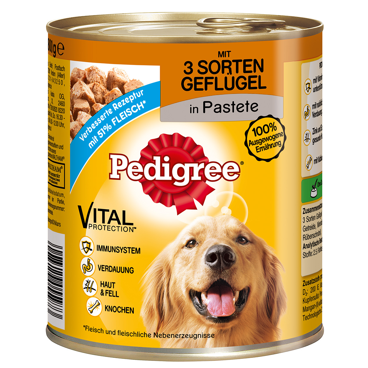 Pedigree Adult mit 3 Sorten Geflügel in Pastete 24x800g