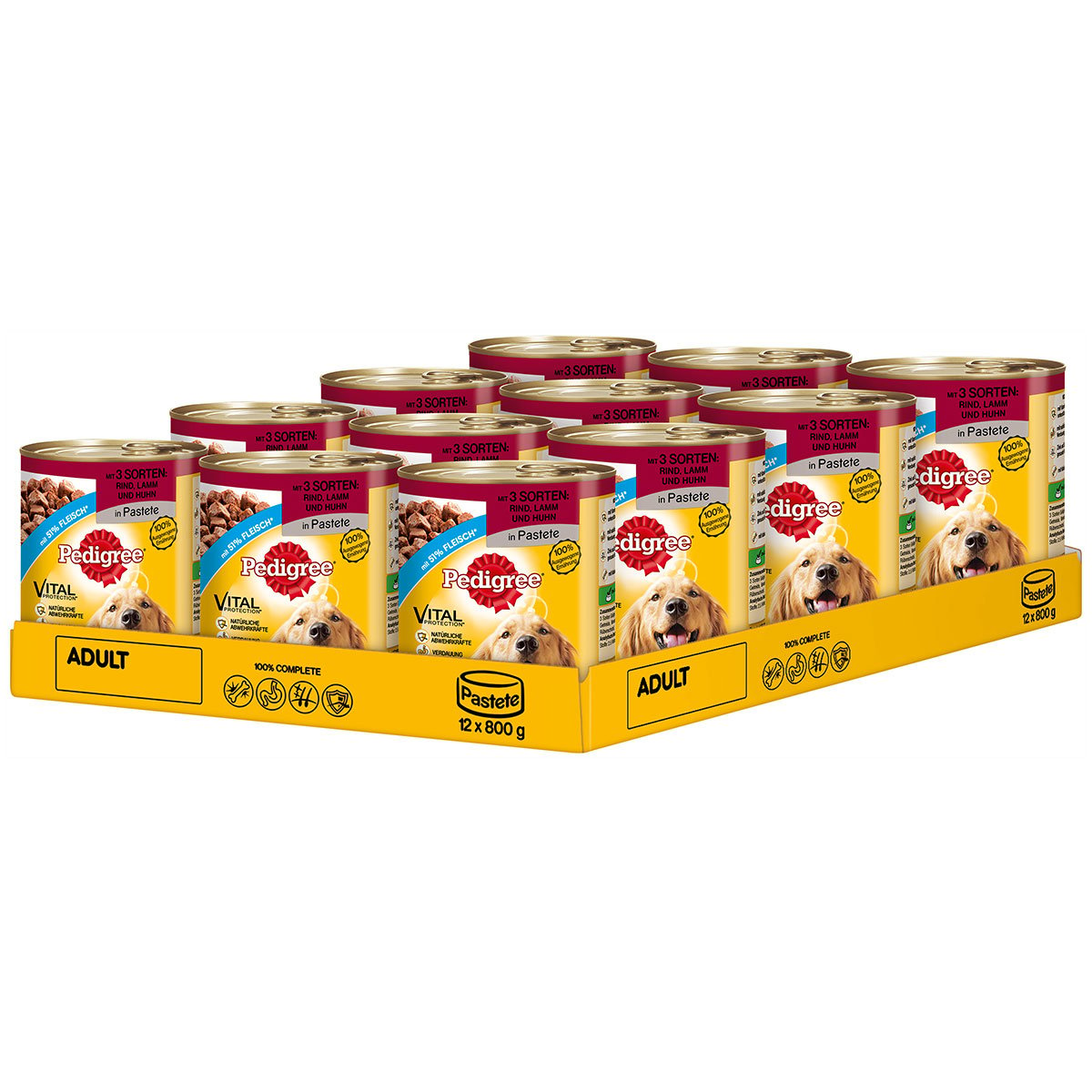 Levně Pedigree plechovka se krabice se 3 druhy masa: hovězí, jehněčí a kuřecí 12 × 800 g