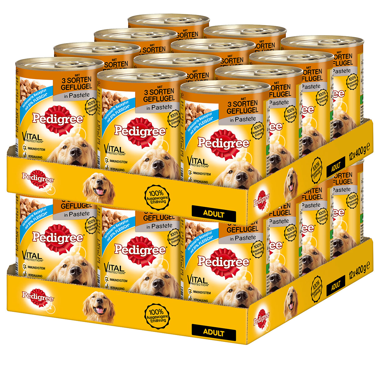 Pedigree mit 3 Sorten Geflügel in Pastete 24x400g