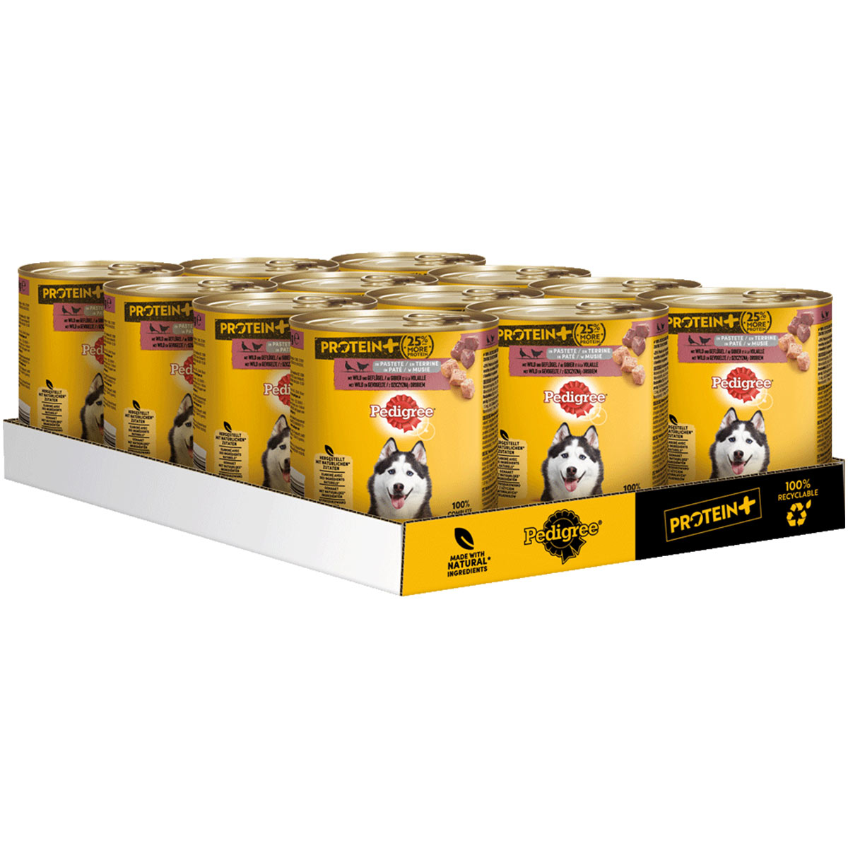 PEDIGREE Protein+ v paštice ze zvěřiny a drůbežího masa 12 × 800 g