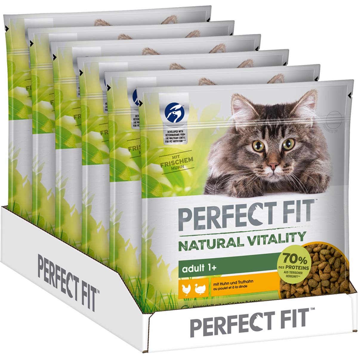 Levně PERFECT FIT™ Natural Vitality Adult 1+ krmivo pro kočky s kuřecím a krocaním masem 6 × 650 g