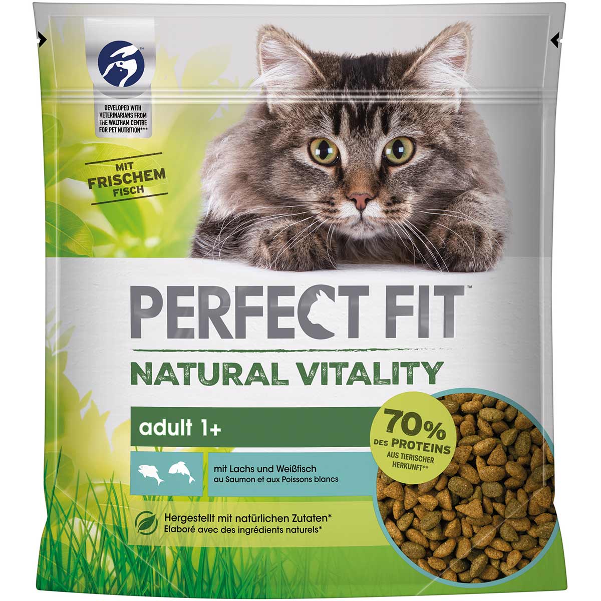 Krmivo pro kočky PERFECT FIT Natural Vitality Adult 1+ losos a bílé rybí maso 650 g