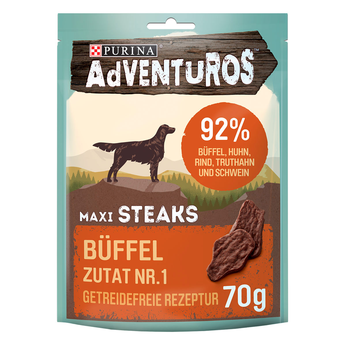 Purina AdVENTuROS Maxi Steaks bez obilovin s buvolím masem 3 × 70 g