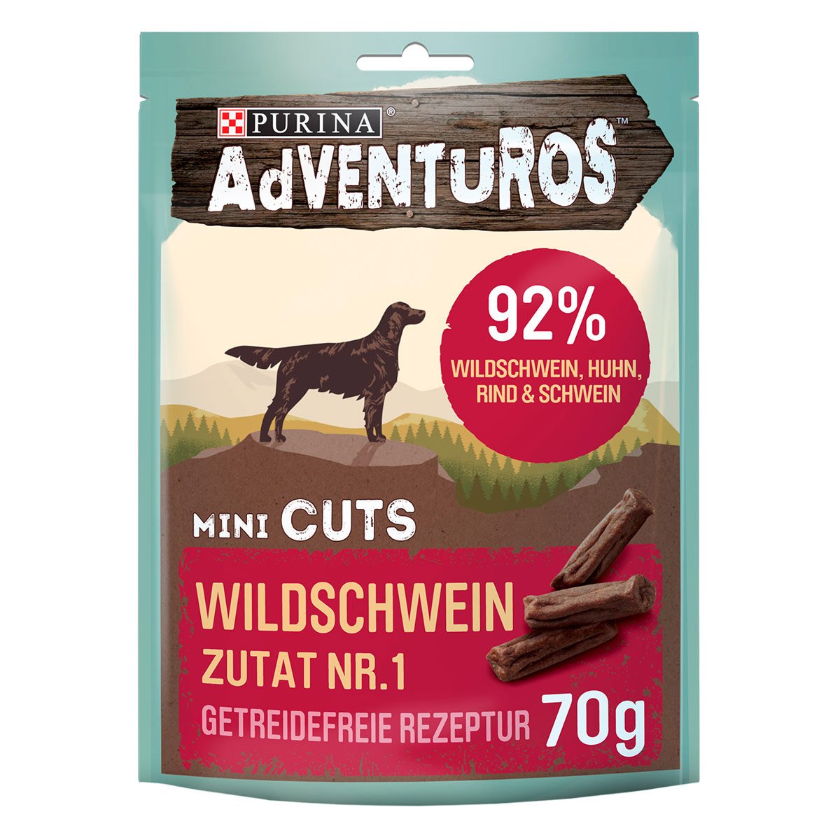 Purina AdVENTuROS Mini Cuts, pamlsek pro psy s kančím masem bez obilovin 70 g