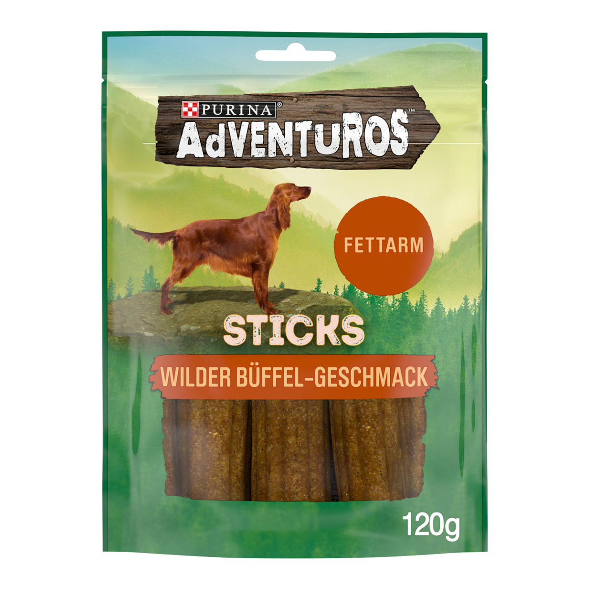 Levně Purina AdVENTuROS tyčinky, nízkokalorický pamlsek pro psy s příchutí buvolího masa 3 × 120 g