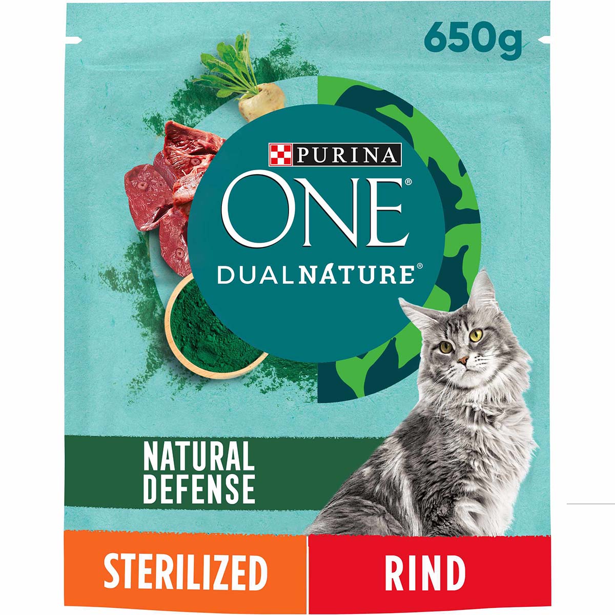 Levně PURINA ONE Dual Nature pro kastrované kočky, hovězí se spirulinou, 650 g