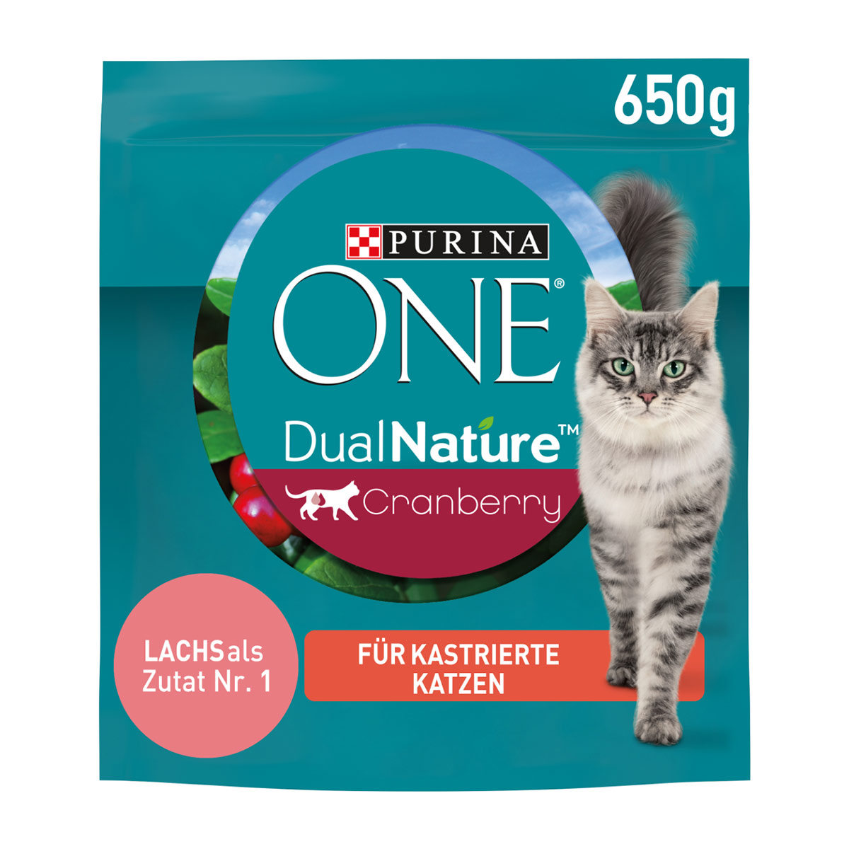 PURINA ONE Dual Nature pro kastrované kočky, losos s brusinkami, 650 g