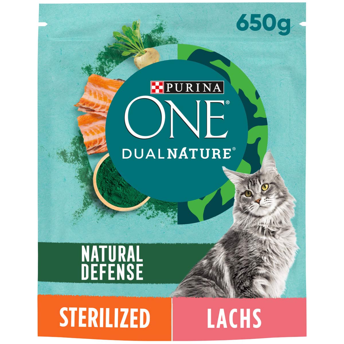 PURINA ONE Dual Nature pro kastrované kočky, losos se spirulinou, 650 g