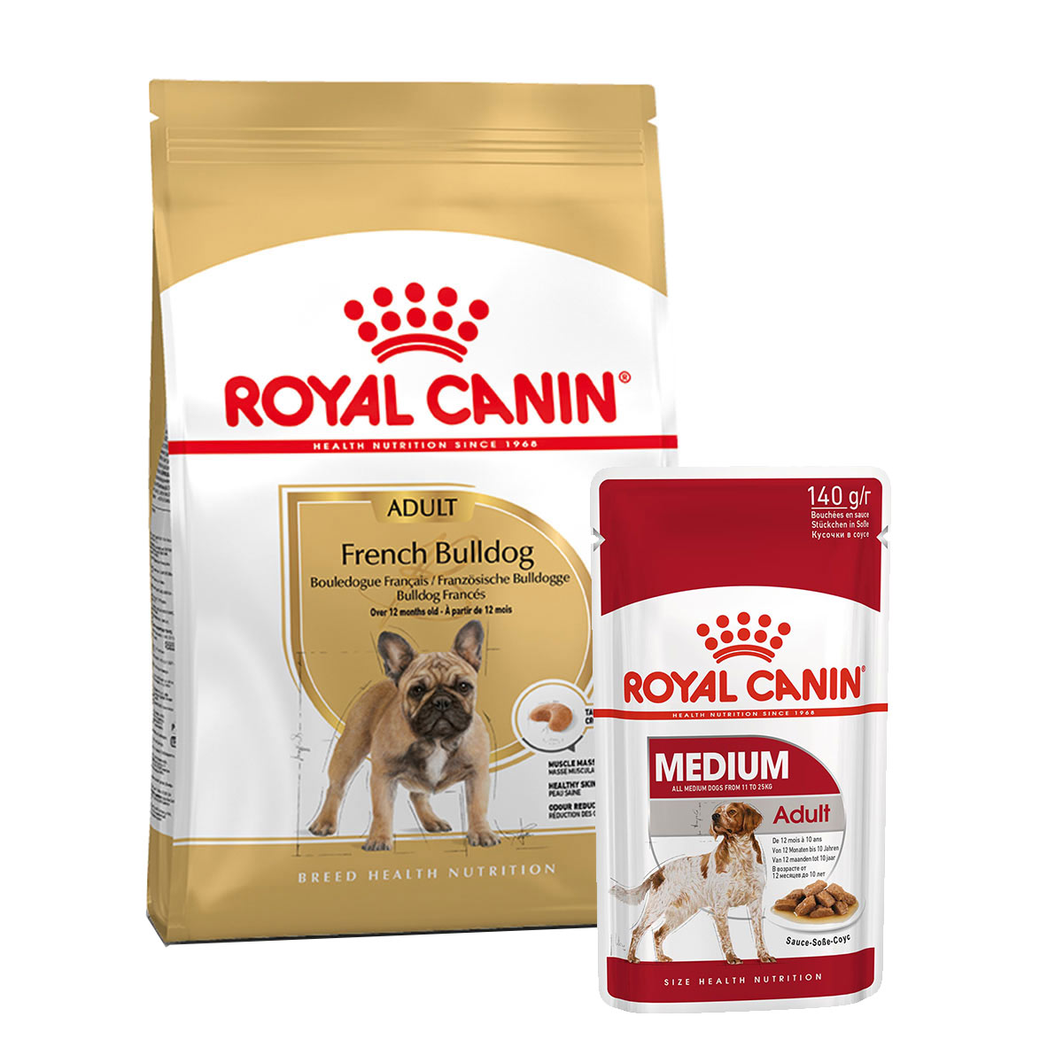 Levně ROYAL CANIN French Bulldog Adult 3 kg + Medium Adult v omáčce 10× 140 g