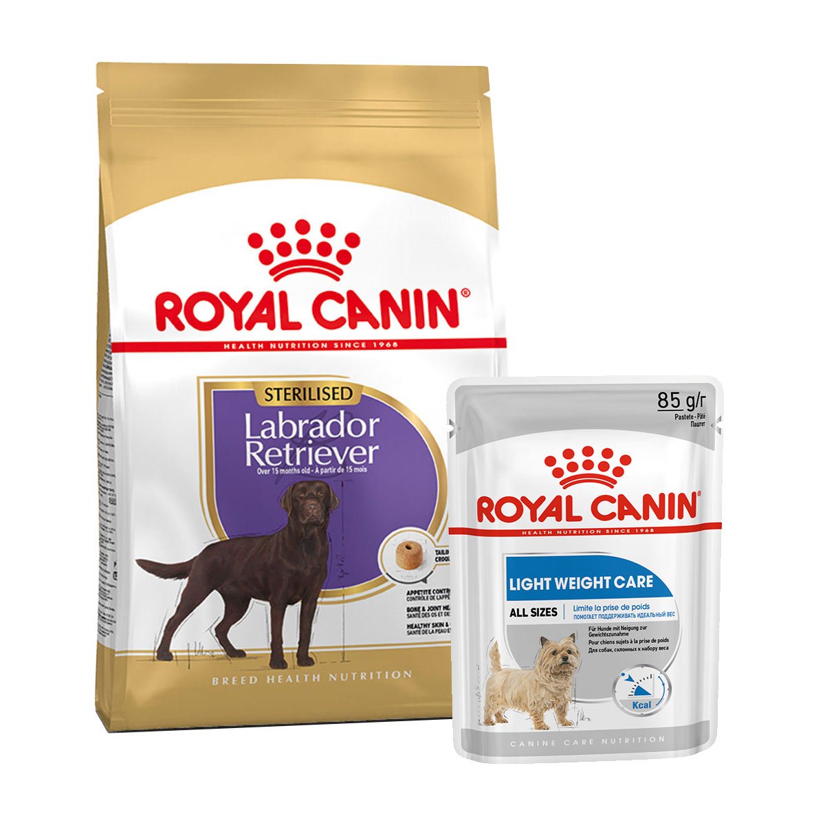 Levně ROYAL CANIN Labrador Retriever Sterilised 12 kg + LIGHT WEIGHT CARE Mousse 12× 85 g