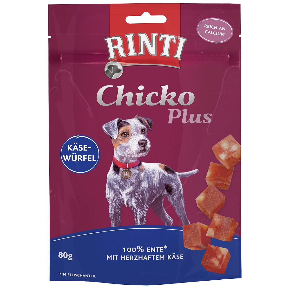 Levně RINTI Chicko Plus sýrové kostky s kachním masem 6 × 80 g