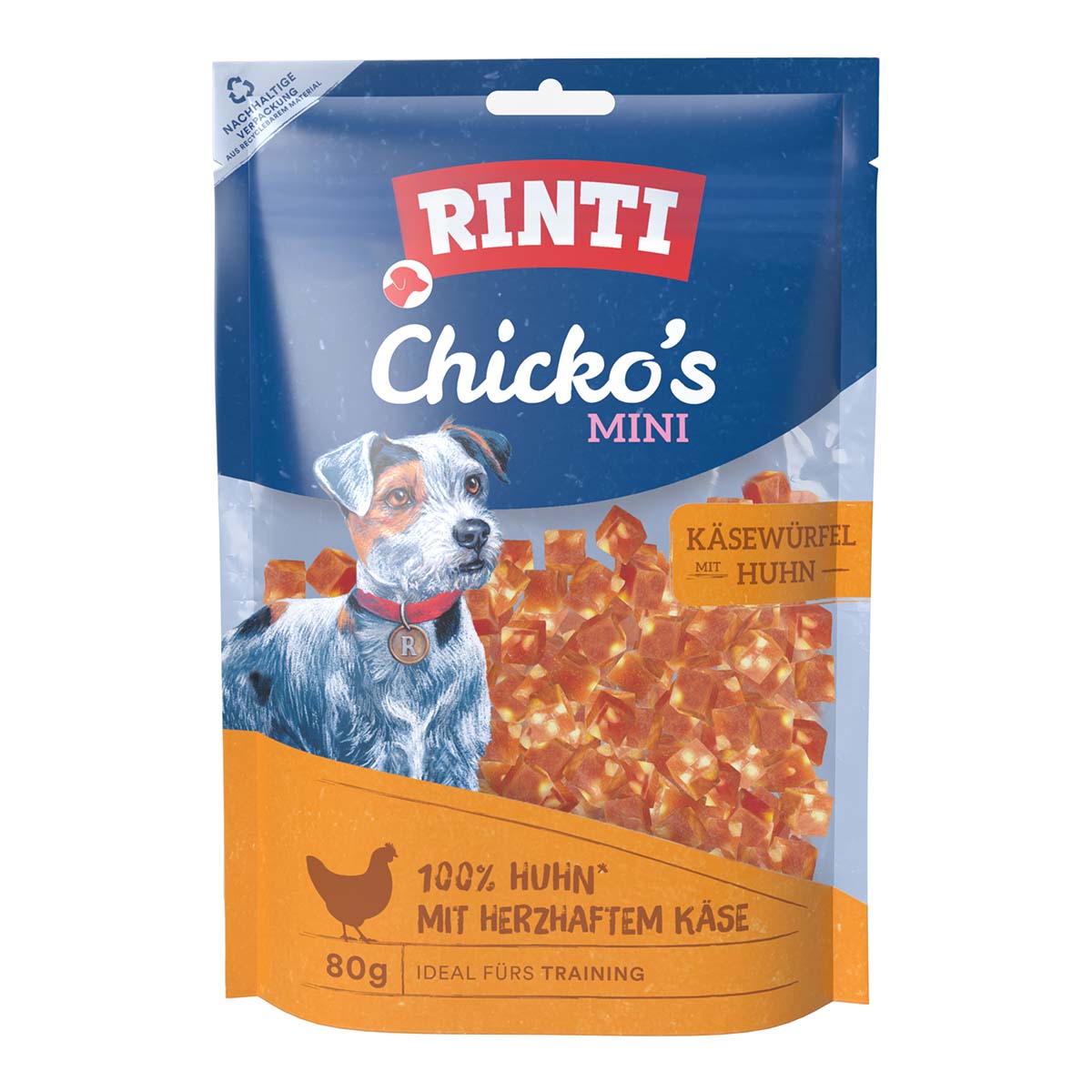 RINTI Chicko Mini Käsewürfel Huhn 80g