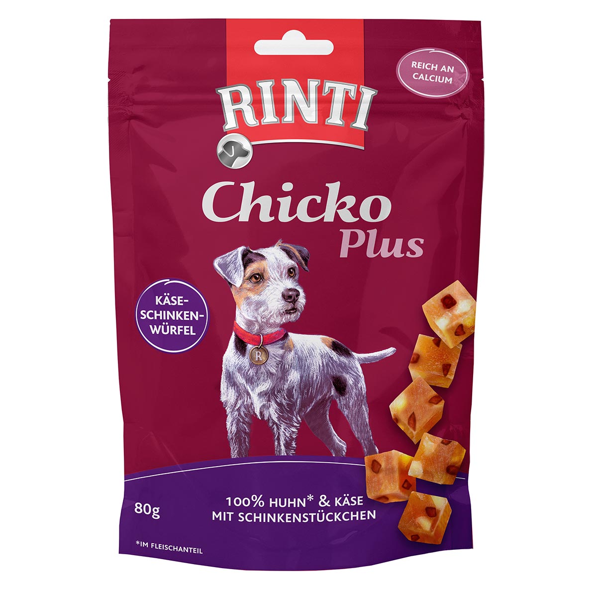 Levně RINTI Chicko Plus, Sýrovo-šunkové kostky 6 × 80 g