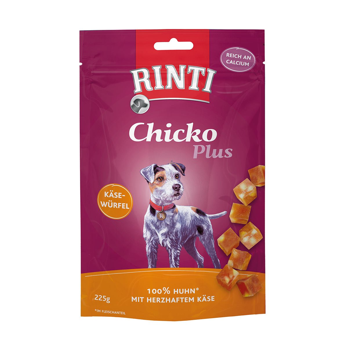 Levně RINTI Chicko Plus, Sýrové kostky s kuřecím masem 225 g