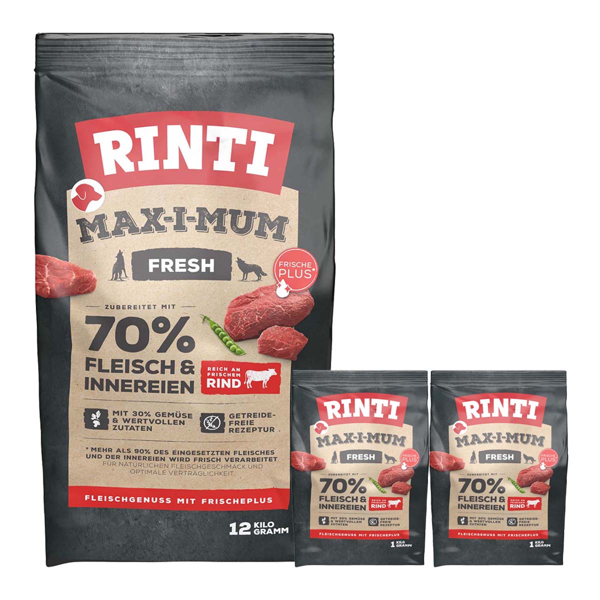 Rinti Max-i-Mum hovězí maso 12kg + 2x1kg gratis