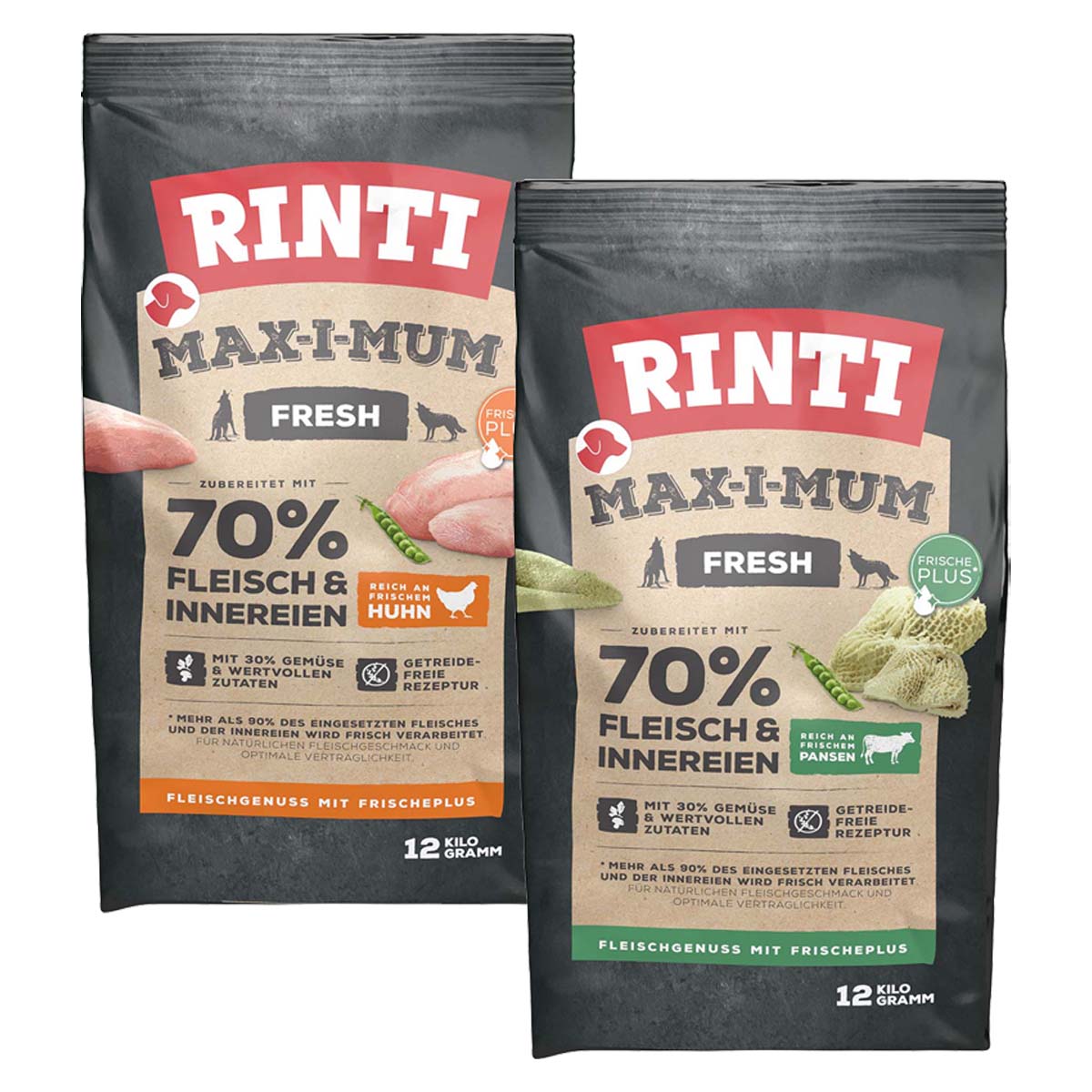 Rinti Max-i-Mum variace chutí s kuřecím masem a dršťkami 2x12kg